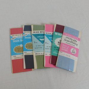 Seam Binding Tape Lot of 6 New Unopened Woven Wrights Blue Pink Green Mixed Lot